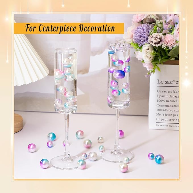 300Pcs Pearl Vase Filler, Lightpinkblue Mix No Hole Faux Pearl Beads for Centerpieces Vases, Candle Centerpieces, Wedding Birthday Party Home Decor 8/10/14/20mm