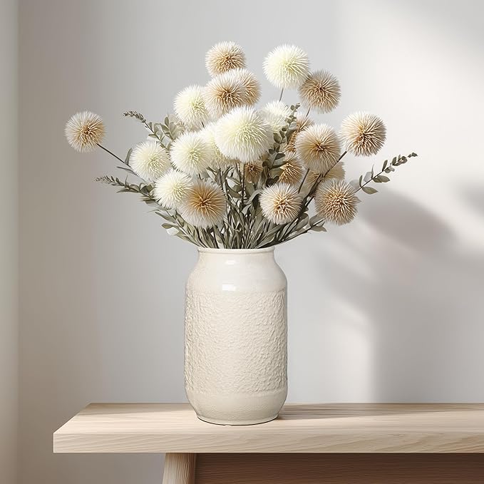 White Ceramic Vase for Flowers, 9 Inch Modern Decorative Vase for Home Decor, Centerpieces, Table, Living Room, Bathroom, Kitchen, Jarrones Decorativos para Sala