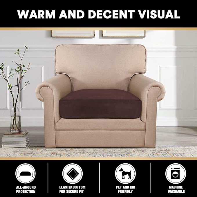PrinceDeco Couch Cushion Cover Cushion Slipcover for Chair Sofa Cushion Furniture Protector Seat Cushion Sofa Cover for Dog Pet Kid with Elastic Straps Width Up to 29.5", Brown