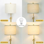 Modern Floor Lamp for Living Room, Adjustable Height Standing Lamp with Marble Base, Gold Tall Pole Light with Linen Shade for Reading Bedroom, Chain Switch, 8W 3-Way Dimmable Bulb Included
