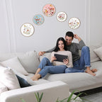 Qunclay 5 Pcs Wall Art Decor Wooden Living Room Wall Decor Bohemian Hanging Farmhouse Geometric 10'' and 8'' Aesthetic Wood Minimalist Posters for Bedroom(Wild Flower)