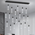 20-Lights Modern Crystal Rectangular Chandeliers LED Pendant Light for Kitchen Island High Ceiling Chandelier for Dining Room Entrance Foyer Living Room Black