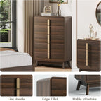 Dresser for Bedroom with 5 Drawers,Mid Century Modern Dresser with Storage,31" Wide Modern Chest of Drawers with Metal Handles,Large Wood Drawer Organizer for Bedroom,Living Room,Walnut