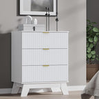 Fluted 3 Drawer Dresser, 30.3" Tall Compact Modern Boho Chest of Drawers, Wooden Storage Cabinet for Bedroom, Living Room, Entryway, Curved Profile Design