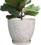 10 Inch Plant Pot Ceramic Planter Pot with Drainage Hole and Saucer Round Planter Large Flower Pot for Indoor Outdoor Plants Home Garden Decor White
