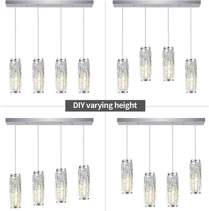 LMQNINE 4 Light Chrome Pendant Lighting Modern Pendant Light, Mini Crystal Chandeliers,Adjustable Pendant Light Fixture for Kitchen Island Dinning Room Bedroom(Chrome 4-Light)