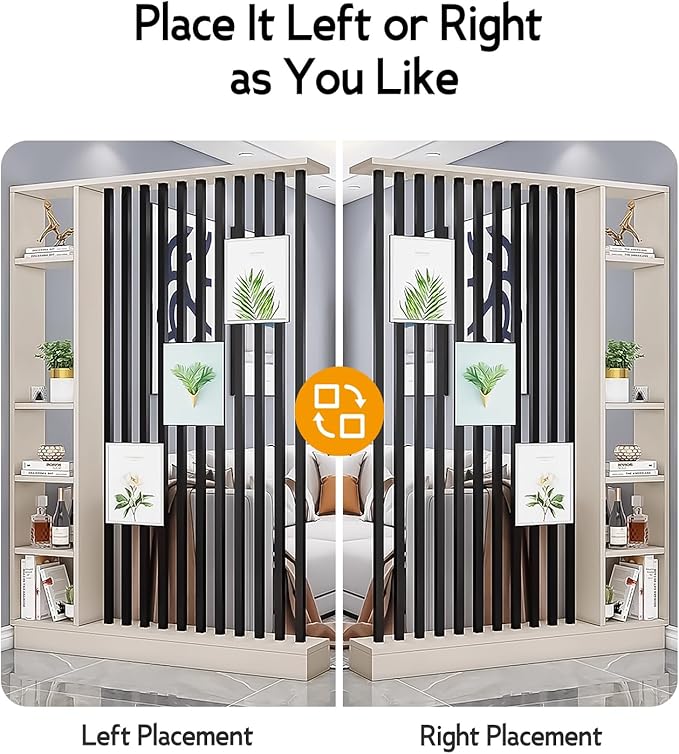 Wall Room Divider, Storage Cabinet Storage Display with Shelves, Modern Freestanding Wood Room Divider Screen, Wall Privacy Screens for Home Decorative (Beige+Black,55" L x 9.5" W x 79.5" H)