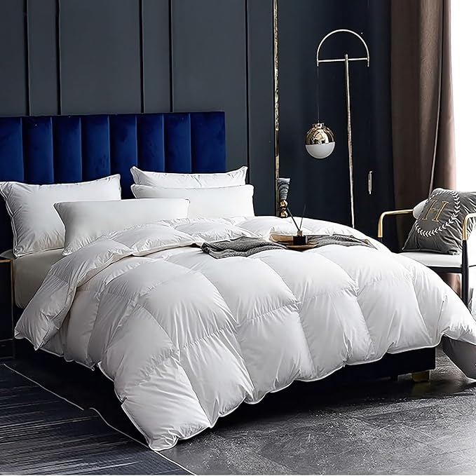 Cobnom® Luxury Organic Feather Down Comforter King Size, High Fill-Power Down & Feather Fibers Filled Duvet Insert with 100% Cotton Cover, Medium Warm for All-Season, Ivory White, 106x90 Inch