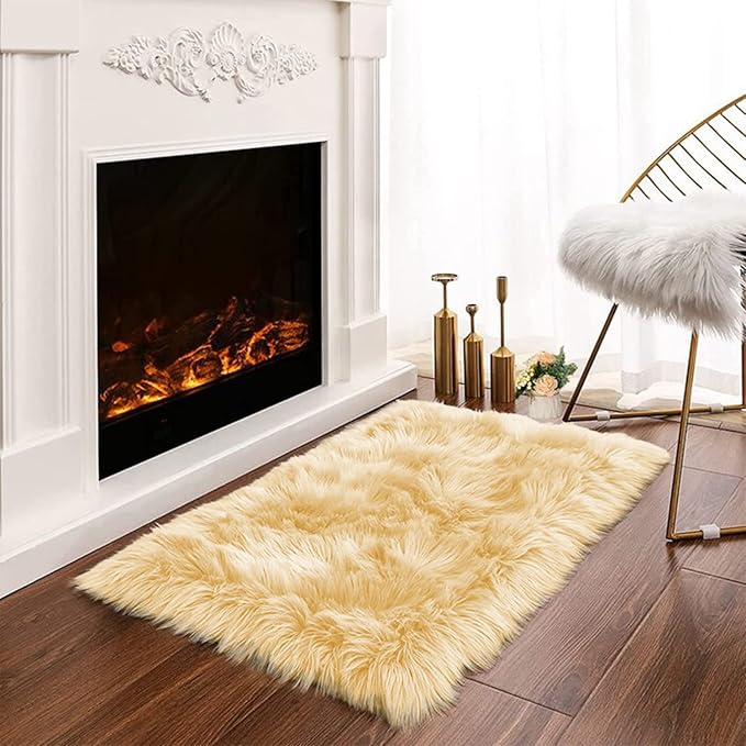 Latepis Yellow Fur Rugs Small 2x3 Area Faux Sheepskin Rug Throw for Sofa Cushion Chair Fluffy Rug Carpet for Bedroom Dorm Room Home Décor Rectangle