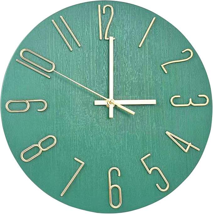 Wall Clock, Silent Clock, Wall Clocks Battery Operated， 12 inch Modern Wall Clock, Suitable for Offices, Living Rooms, Kitchens, Homes, Schools (Grass Green Without Second Hand)