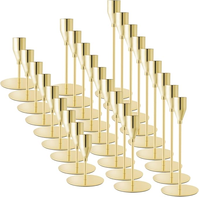 Gold Taper Candle Holders for Wedding Table Centerpiece,Tall Taper Candlestick Holders Bulk Set of 27,Metal Candle Stick Holder for Table or Mantel Centerpiece,Dinning,Festival,Party Home Decor