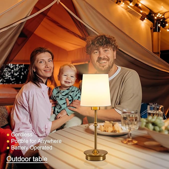 Rechargeable Cordless Table Lamp, Brushed Gold Battery Operated Desk Lamps with Detachable LED Bulbs, 13 Colors Dimmable Bedside Lights for Bedroom, Bar, Night Light, Camping