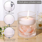 Glass Cylinder Vases for Centerpieces - 4 Inch Small Flower Vase for Wedding Decorations, Clear Glass Flower Vases Floating Candle Holder for Table Centerpiece Wedding Home Decor (6 Pack)