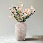 6 Artificial Silk Flowers + 3 Eucalyptus, Artificial Chrysanthemums with Stems for Home Decor, Beige