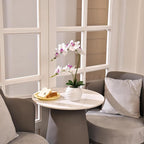 Artificial Potted Orchid Faux Phalaenopsis Silk Flowers Bonsai Realistic Arrangement in Ceramic Vase for Home Decoration Table Centerpiece, White