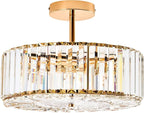 VONLUCE Crystal Light Fixture, Modern Semi Flush Mount Ceiling Light, 15" Round 4-Light Crystal Chandelier Hallway Lighting for Kitchen Bedroom Living Room Dining Room Entryway Closet, Gold