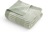 Amélie Home Chenille Knit Throw Blanket for Couch, Checkered Texture Decorative Soft Blanket for Sofa, Bed & Living Room, 50"x60", Sage Green & White