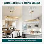 Siljoy Rectangular Gold Crystal Chandelier 8 Lights Modern Rectangle Raindrop Pendant Ceiling Light Fixture for Living Dining Room Kitchen Island Bar L40'' x W10'' x H10''