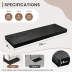 24 Inch Floating Shelves, 8 Inch Deep Floating Shelves for Wall, Hanging Shelf with Invisible Brackets, Deep Shelves for Bathroom, Bedroom, Living Room, Black, Set of 2