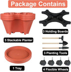 Vertical Planter 3 Tier Stackable Planters Garden Planters Strawberry Herb Flower and Vegetable Planter Indoor Outdoor Gardening Pots with Removable Wheels and Tools 2-Pack