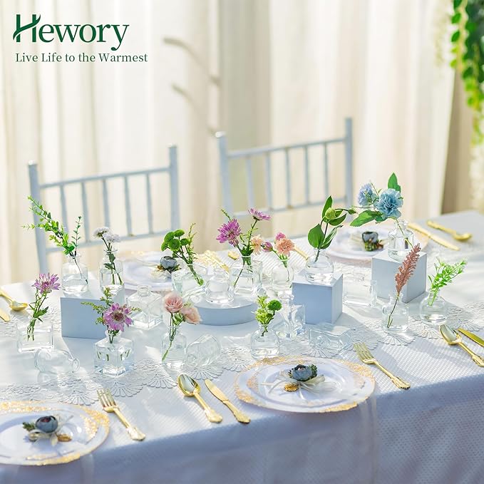 Small Glass Bud Vases for Centerpieces - Hewory 20pcs Clear Sturdy Cute Flower Vases Bulk, Mini Bottle Vase for Wedding Home Decor Birthday Party Events Mother's Day Bridal Shower Gifts Table Decor
