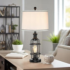 26.3”Table Lamps Set of 2 with USB Charging Ports,Farmhouse Bedside Nightstand Lamp with Rotary Switch,Rustic Reading Lamps Industrial Desk Lamps for Bedroom Living Room,Bulbs Included