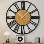 1st owned Wall Clocks for Living Room Decor,32" Vintage,Round Silent Little Ticking,Black Metal,Modern Wood Clocks for Home Bedroom,Kitchen,Garden,Office,Cafe,Modern Wall Decoration -Roman Numerals