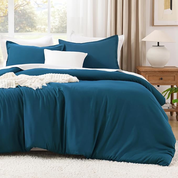 Litanika Comforters Teal Oversized Queen Size, 3 Pieces Lightweight Solid Bedding Set & Collections, All Season Fluffy Bed Set (98x98In Comforter & 2 Pillowcases)