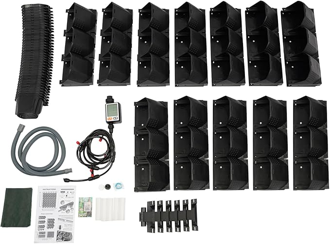36 Pockets Hanging Planter Bags, Vertical Wall Mounted Plant Planting Grow Bags, Stackable Wall Planter with Timer, Self Watering Hanging Planters for Outdoor Indoor Garden-Black