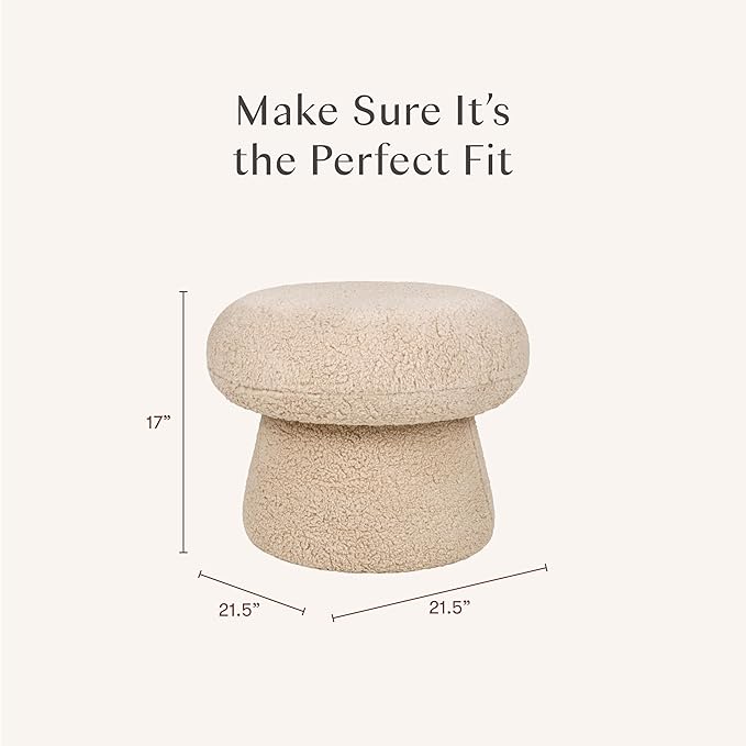 Babyletto Kids Mushroom Pouf - Ottoman Foot Rest - Poofy Plush Round Footrest Stool for Couch - GREENGUARD Certified Soft & Stuffed, Comfy Pouf Ottoman for Living Room & Nursery Floor - Chai Shearling
