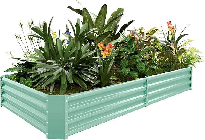 Land Guard 8×4×1ft Galvanized Metal Raised Garden Bed, Metal Planter Kit Box Outdoor for Deep-Rooted Vegetables, Flowers, Green and Herbs (Lime Green)…