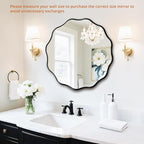 Fabuady Black Round Wavy Edge Mirror - 20'' Circle Wall Mirror with Metal Frame, Decorative Hanging/Leaning Mirrors for Bathroom, Bedroom, Living Room, Hallway, Entryway, Office, Home Decor