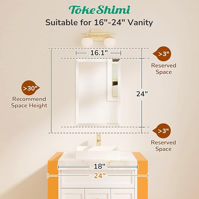 TokeShimi 16x24 Beveled Mirror Bathroom Rectangle, Bathroom Vanity Mirror Frameless with 1" Beveled Edge, Shatterproof Modern Decorative Wall Mirrored for Living Room, Entryway, Restroom