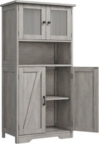 GarveeHome 54in Tall Bathroom Cabinet, Farmhouse Storage Cabinet with Glass Doors and Adjustable Shelves, Freestanding Kitchen Pantry Cabinets, Cupboard for Living Room, Dining Room, Gray