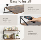 10 Inch Deep Floating Shelves, Floating Shelves 30 Inch Long, Rustic Wood Wall Shelves 30"W x 10"D, Deep Floating Shelf with Bracket, Wide Storage Shelves for Living Room, Bathroom, Rustic Brown