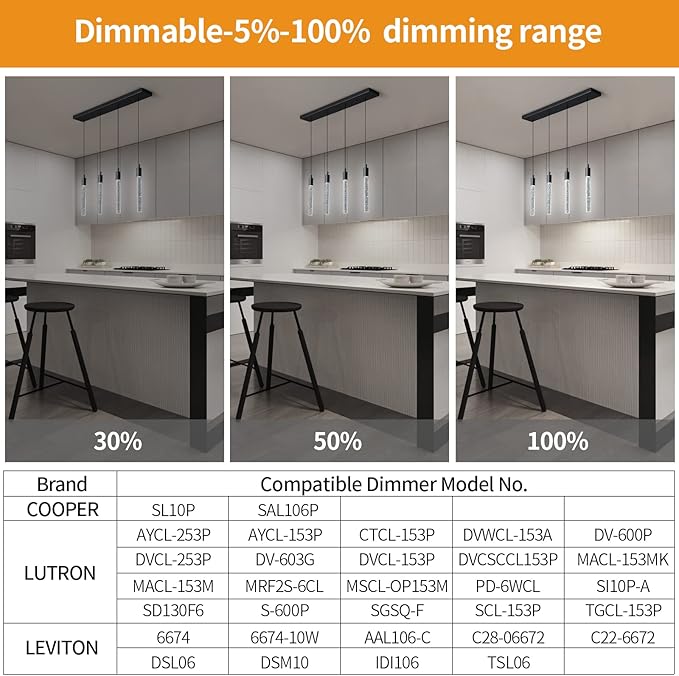 Kitchen Island Lighting Modern Light Fixture Black Pendant Light Dimmable LED Black Finish Mini Crystal Pendant Lights for Dining Room Living Room（4-Light ）