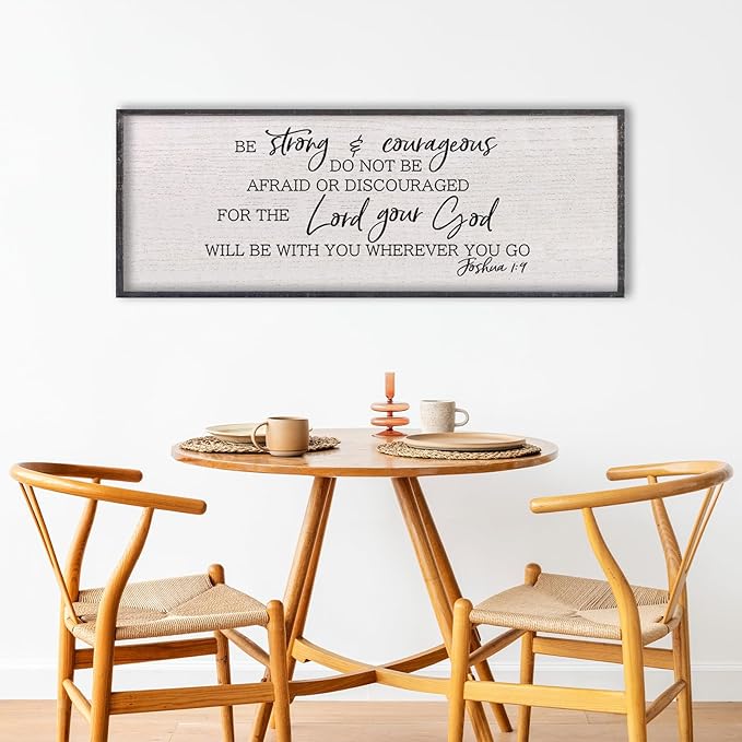 LuZhiQiang Be Strong And Courageous Sign Wall Decor 40"x15" Quote Joshua 1:9 Bible Verse Christian Faith Wood Art Wall (Black)