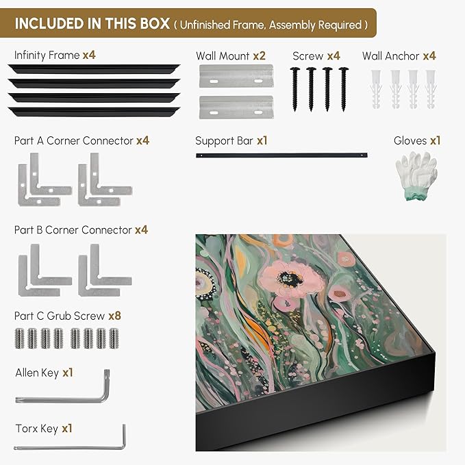 SIGNWIN 36"x72" Extra Large Framed Wall Art Whimsical Garden Bloom, Colorful Abstract Floral for Home Living Room Bedroom Decor (Frame Assembly Required)