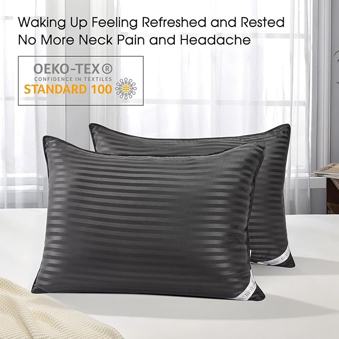 Basic Beyond Bed Pillows for Sleeping - King Size Pillows Set of 2 - Luxury Hotel Collection Down Alternative Pillows, Black, 20x36 Inches