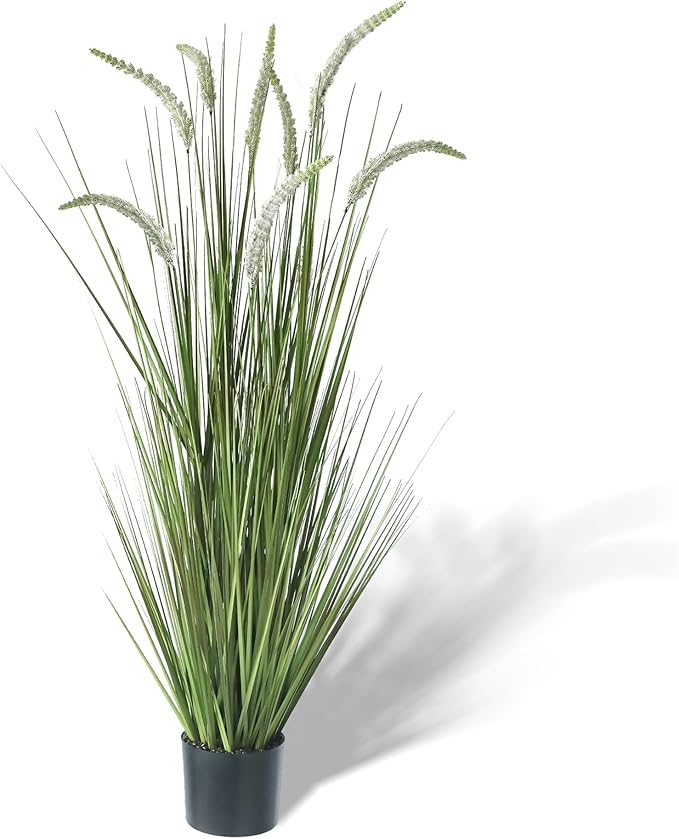 KOL 4ft Artificial Veronica Spiked Speedwell Grass, 47in Faux Veronica Spicata Flower, Tall Fake Reed Grass for Home Office Garden Wedding Decor, Indoor Outdoor Fake Plant, UV-Resistant, Yellow