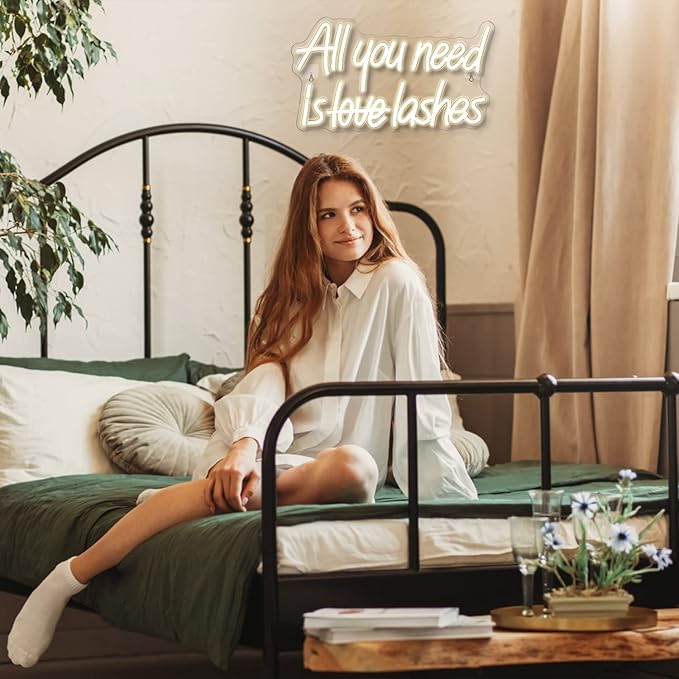 WLHOPE All you need is Lashes Neon Sign, Warm White Led Neon Signs for Wall Decor, USB Lash Neon Signs Letter Neon Lights for Bedroom Bar Party Girls Room Nail Room Salon, Lash Room Decoration