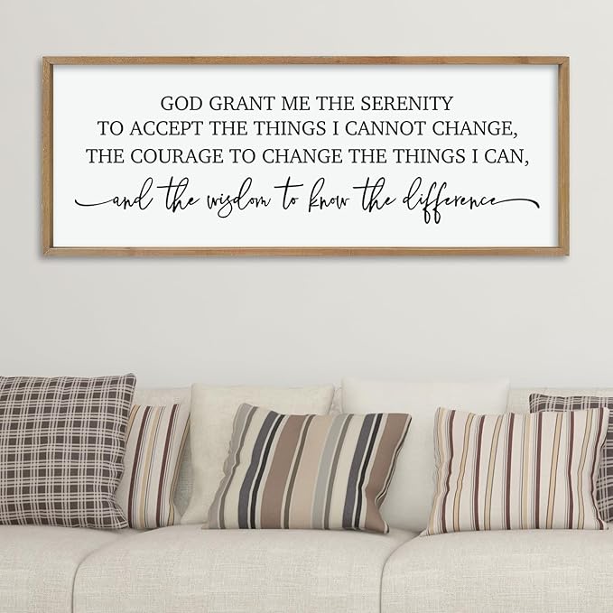 ZZJJHYWGQ Bible Verse Wall Decor Serenity Prayer Inspirational Religious Art, 40''×15'' Rustic Christian God Grant Me Saying Horizontal Holy Catholic Scripture Sign for Living Room Large Wall Hanging (Wood)