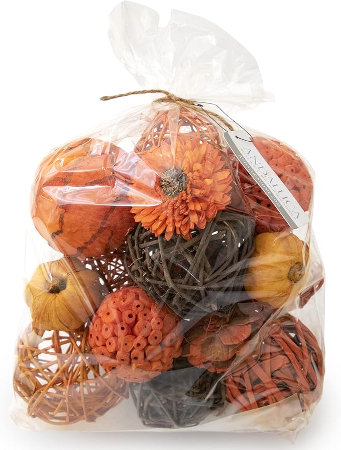ANDALUCA Orange Decorative Vase Filler Bag with Mini Pumpkins, Orbs, Balls & Flowers Bowl Filler Decor (Pumpkin Orange)