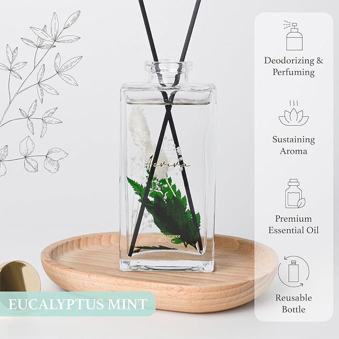 Flower Reed Diffuser Set, 5 oz Eucalyptus Mint Scent Diffuser with Sticks, Home Fragrance Scented Oil Reed Diffusers for Home, Bathroom, Decor & Gift