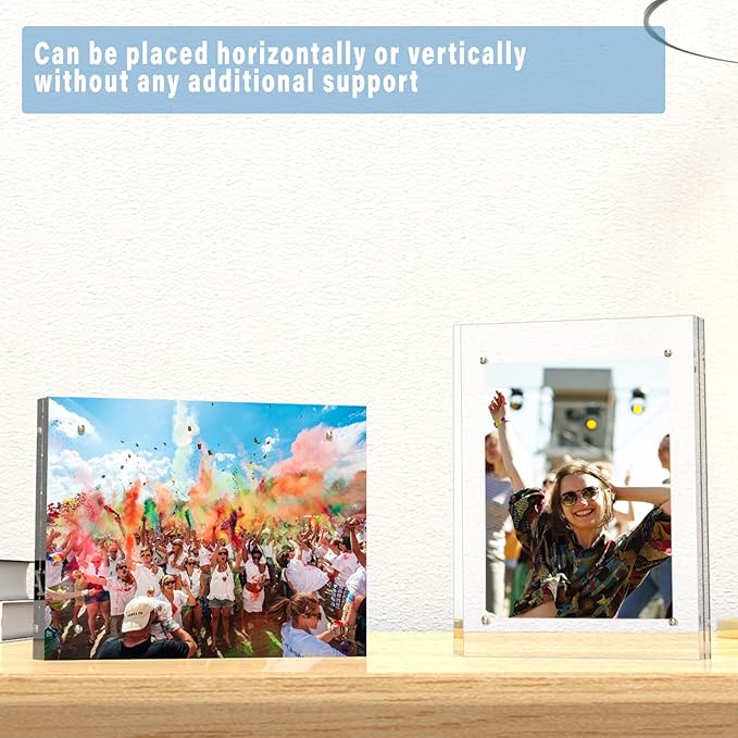HELPLEX 5 Pack 6x8 Acrylic Picture Frames, 20mm Thicker Frameless Clear Double Sided Magnetic Frame, Free Standing Desktop Display Stand