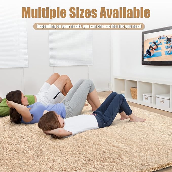 Shag Area Rug for Bedroom 5x8,Beige Fluffy Area Rugs for Living Room,Soft Fuzzy Rug Non-Shedding Indoor Plush Carpet for Kids Bedroom Nursery Dorm Home Decor