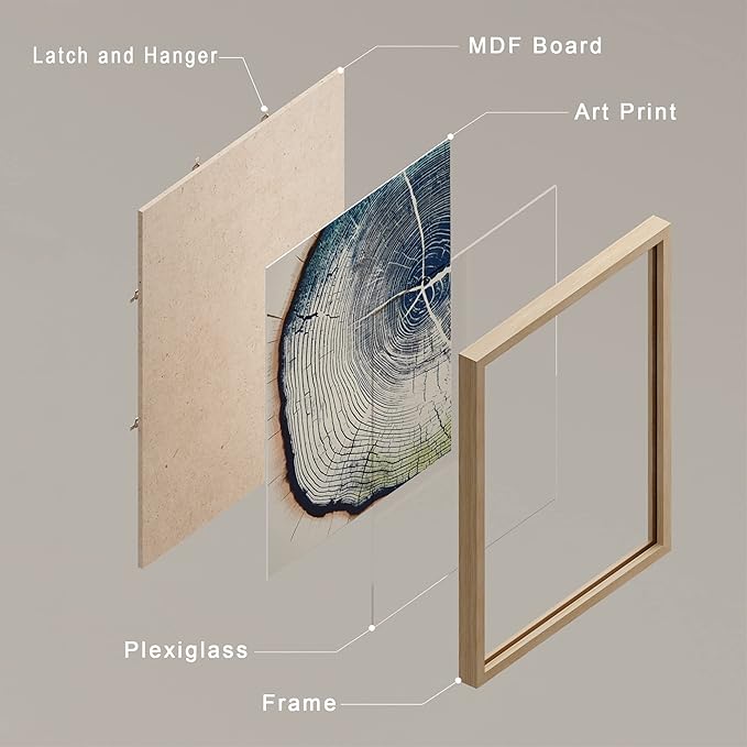 SIGNWIN Framed Blue & White Overexposed Wood Tree Ring Wall Art, Set of 4 Nature Wildernes Wall Decor Prints, Minimalism Wall Décor for Living Room, Bedroom - 11"x14" Natural