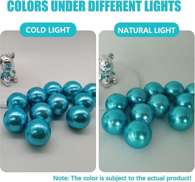 200 PCS Teal White Vase Fillers, Pearls Bead for Centerpieces Vases, 10/14/20 MM No Hole Beads, Fake Pearls for Wedding Birthday Anniversary Theme Party Table Centerpieces Decor