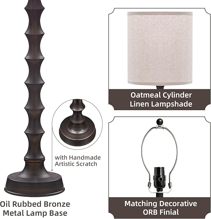 30.5" Rustic Buffet Table Lamps for Living Room Set of 2, Farmhouse Table Lamps for Buffet Set of 2, Oil Rubbed Bronze Candlestick Lamps with Linen Oatmeal Lampshade, Vintage Tall Skinny Lamps