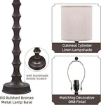 30.5" Rustic Buffet Table Lamps for Living Room Set of 2, Farmhouse Table Lamps for Buffet Set of 2, Oil Rubbed Bronze Candlestick Lamps with Linen Oatmeal Lampshade, Vintage Tall Skinny Lamps